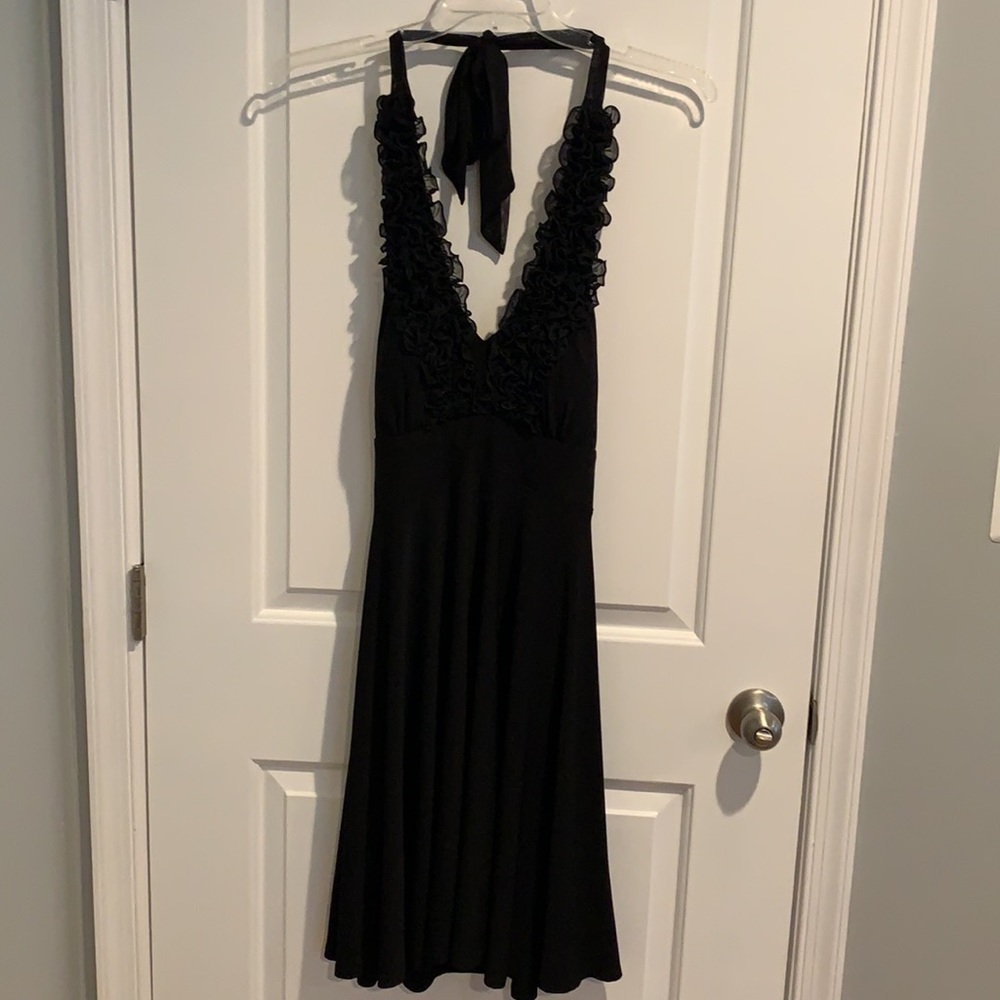 Black ruffled halter dress